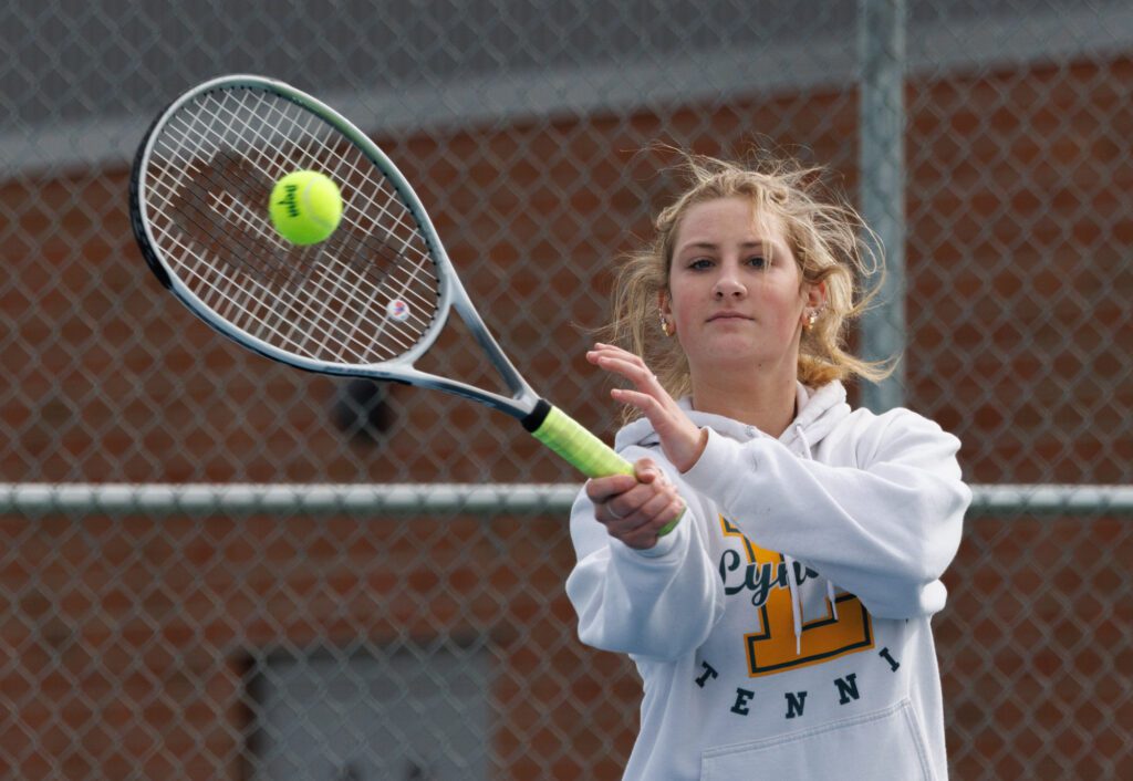 Lynden's Thea Willemsen hits a forehand shot.