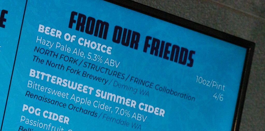 A section from the bright blue menu.