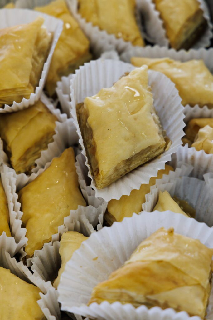 Baklava diced and placed into cupcake holders.