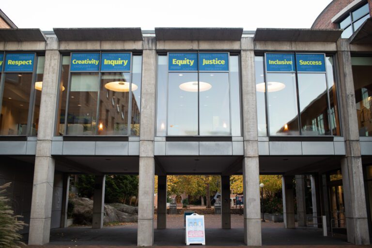 A Western Washington University building with large windows.