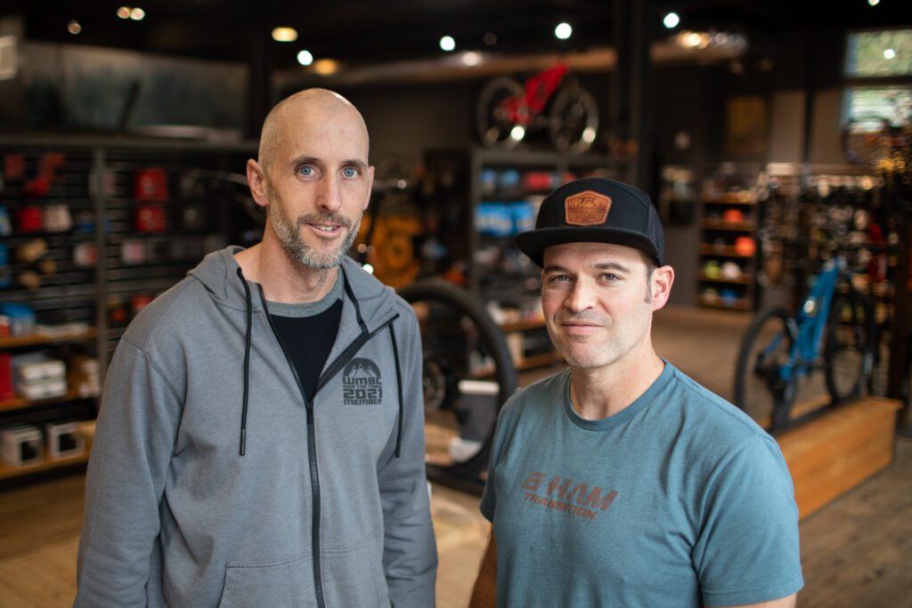 Kevin Menard, left, and Kyle Young inside the store of Transition Bike Co.