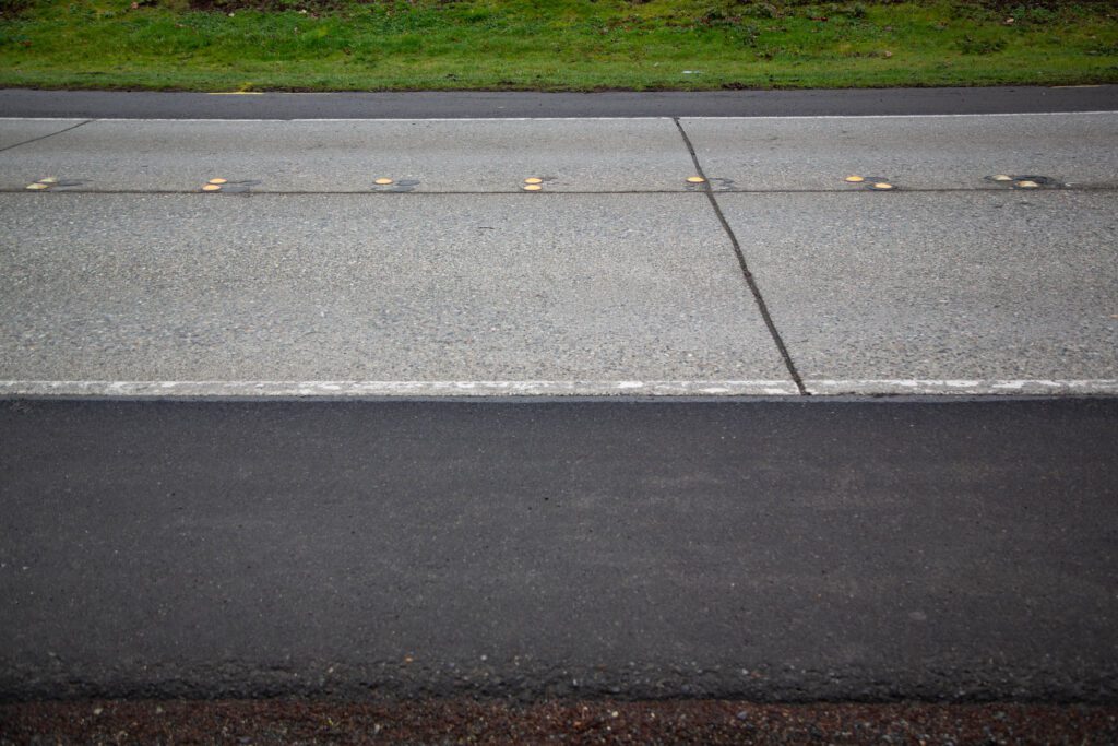 A close up of the concrete road.