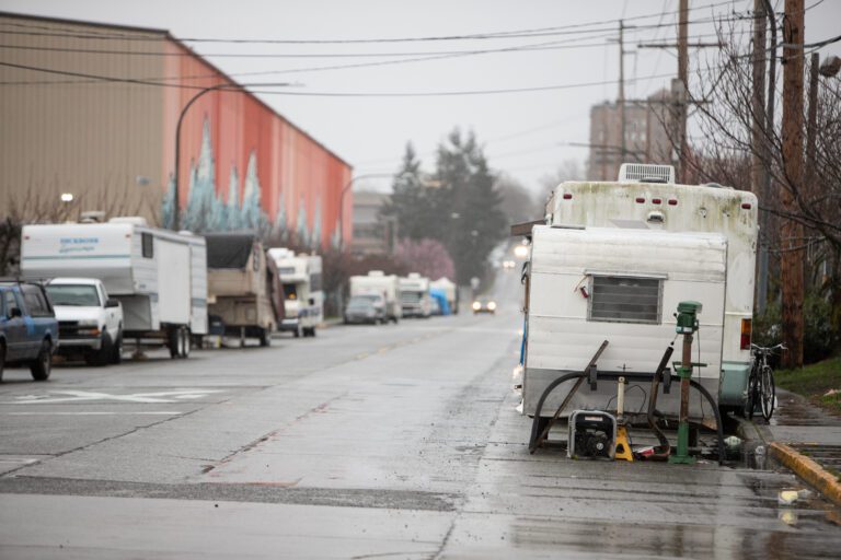 RVs line both sides of Cornwall Avenue.