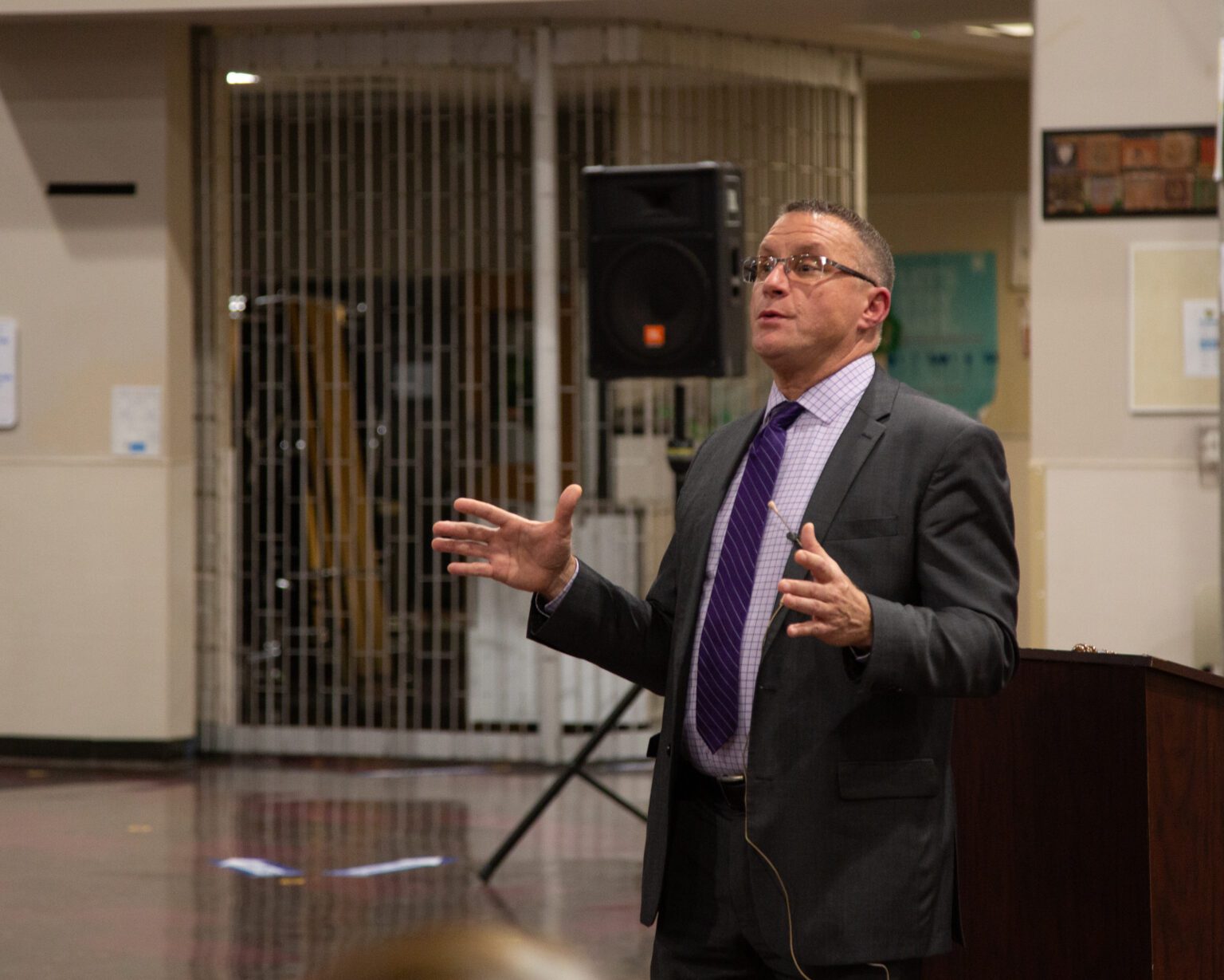 Ferndale superintendent candidate John Parker speaks to the community with both gestures.