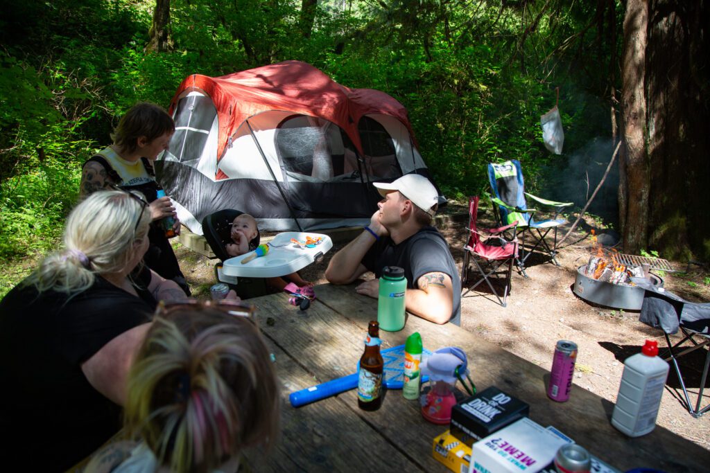 From left, Whatcom County locals Kayla Hickok, Alyssa Jackson, Tristen Blackwell, Bonnie Van't Hof and Kristian Newell camp at Douglas Fir Campground.