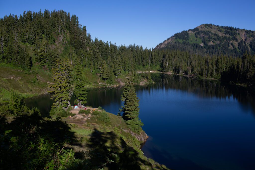 People camp overlooking Hayes Lake.