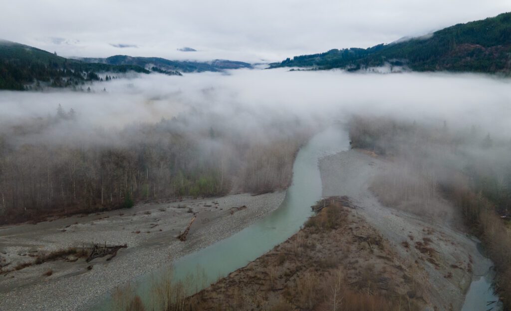 460 acres of property along the Nooksack's South Fork covered in fog.