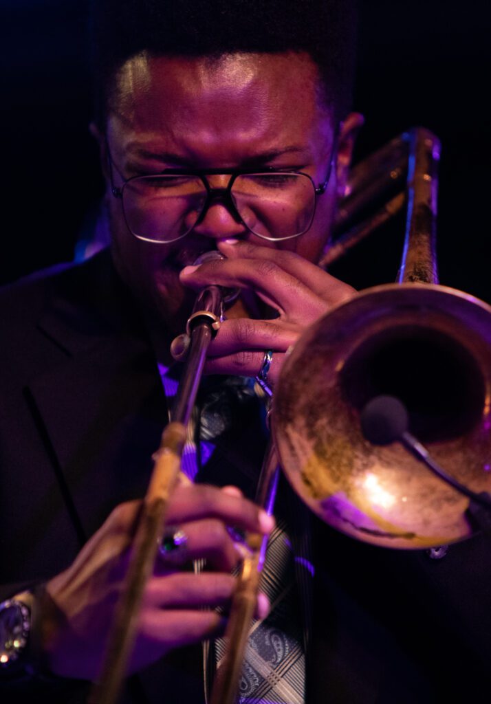 Western student Isaac Poole plays the trombone.