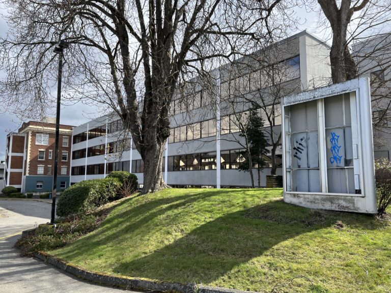 St. Joe's South Campus on Bellingham's Chestnut Street with a large tree growing near the entrance.