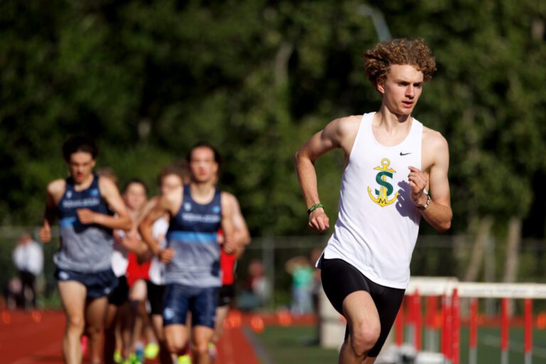 Sehome's Zack Munson finds himself far in front of the pack as he leaves behind a trail of runners.