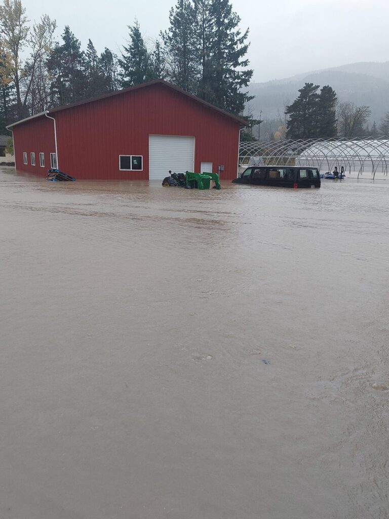 Floodwaters crested on Mariposa Farm.