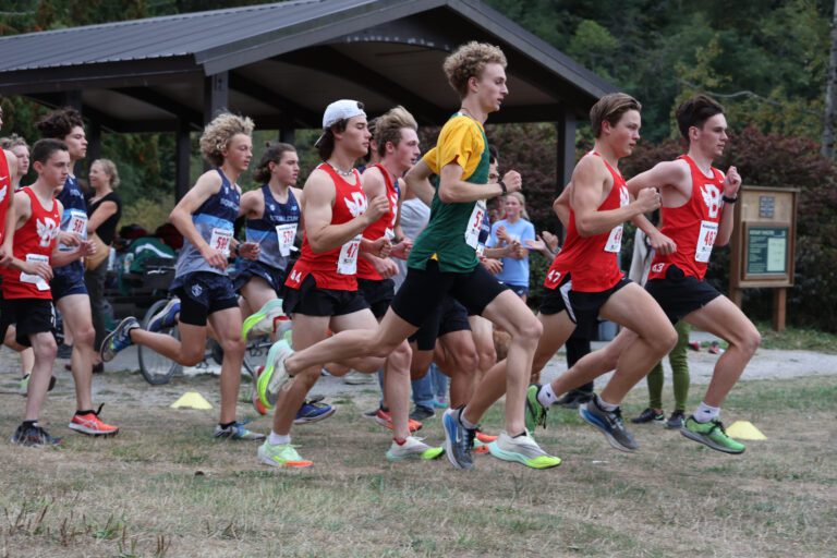 Sehome, Bellingham and Squalicum teams sprint at the starting line.