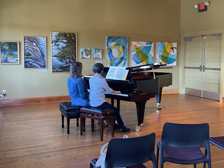 During a recent visit to the Jansen Art Center, pianists Etsuko Tomeda and Terhi Broersma practice on the grand piano.