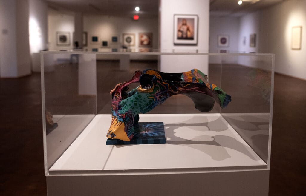 Richard Glazer-Danay's "Coney Island Mask" (1981) is featured in the Western Gallery in a glass case.