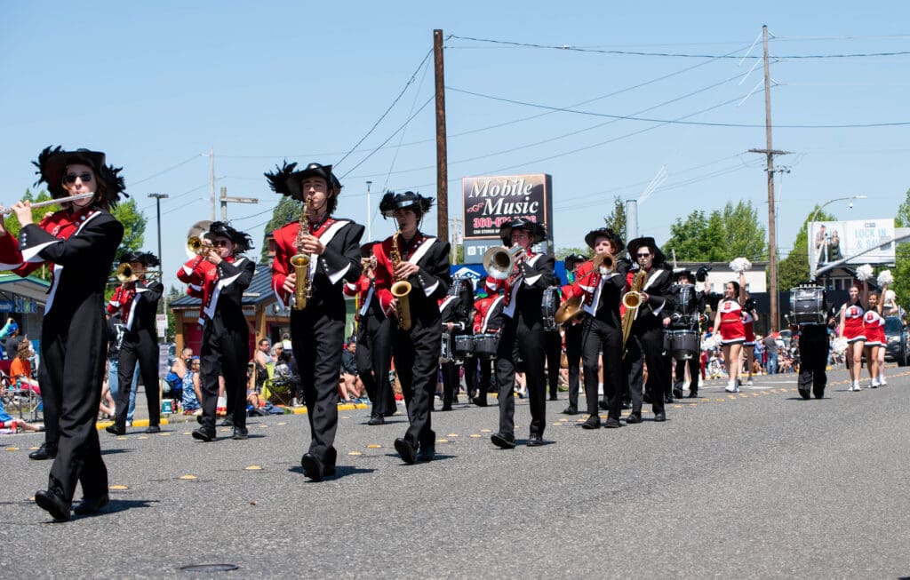 Bellingham High School's marching band plays a song.