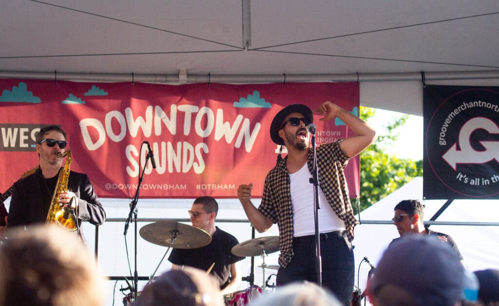 Reposado serenades the crowd with the rhythm of songs from their debut album "Tequila Funk" Wednesday, July 12 during Bellingham's Downtown Sounds.