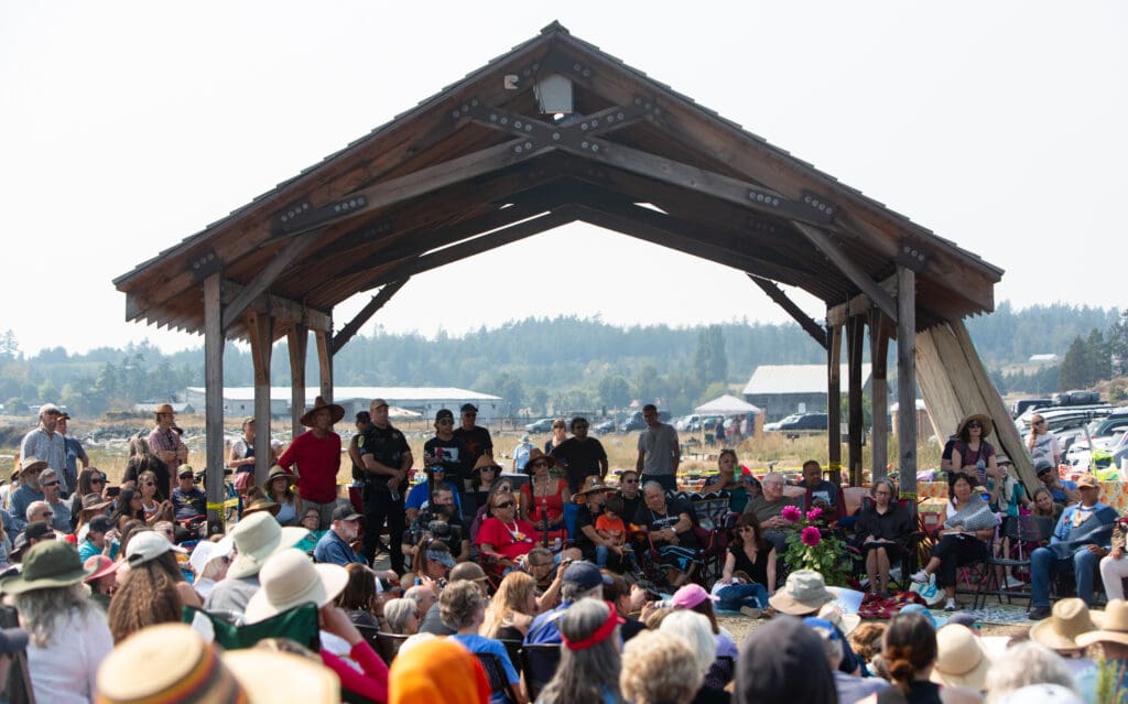 Hundreds honored Tokitae through songs and speeches. One speaker called the orca a "great leader" for her ability to bring people together to work on a joint mission.