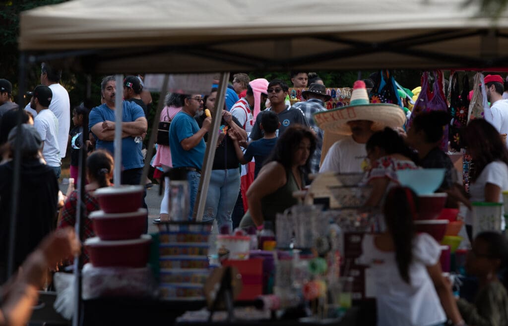 People shop for various local goods.