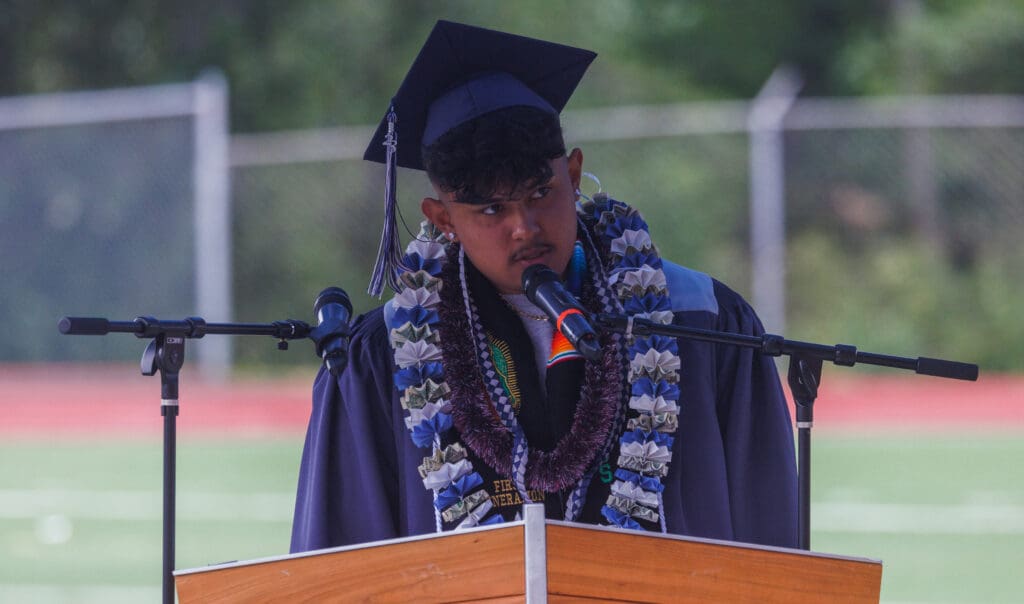 Diego Sanchez gives a student speech.