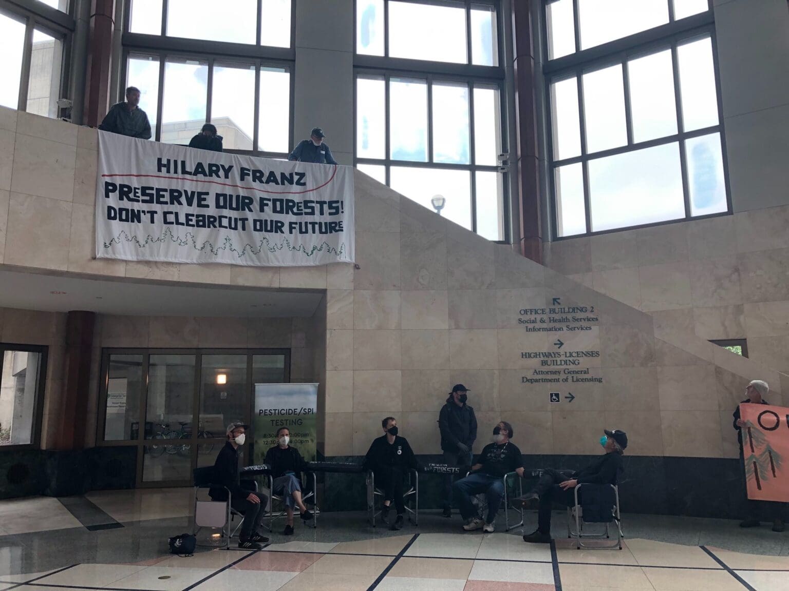 Five activists locked themselves together inside the Department of Natural Resources building.