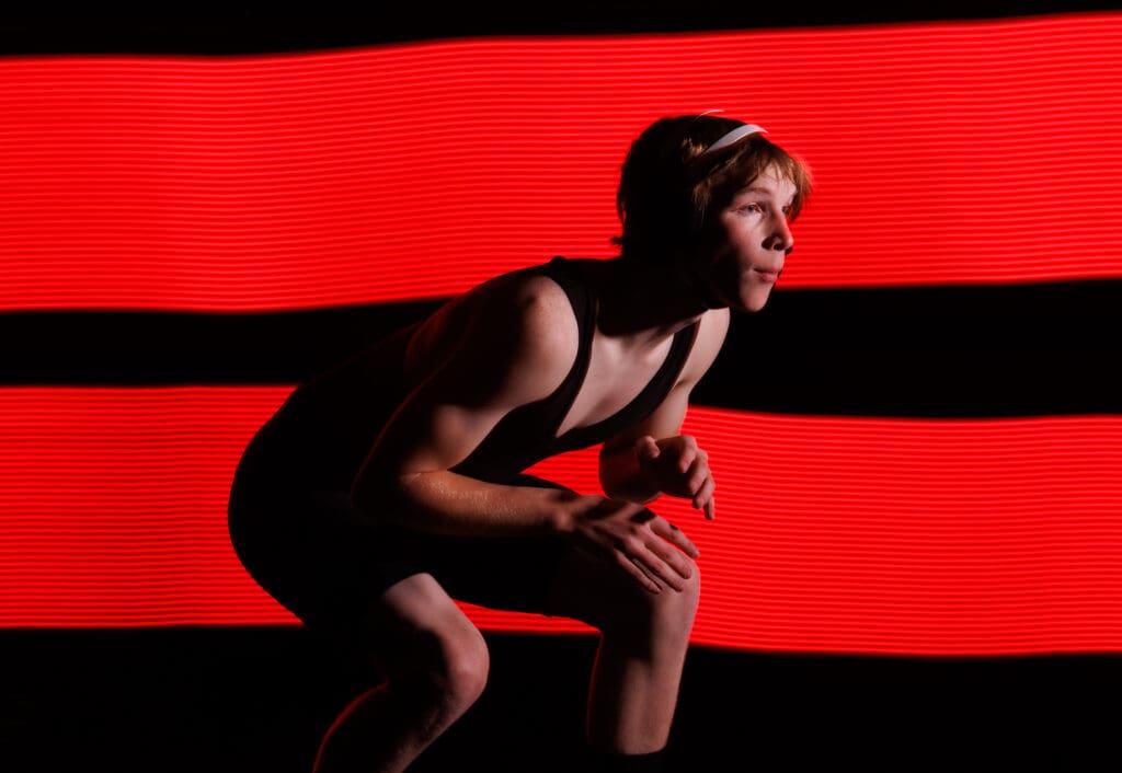 Mount Baker wrestler Jorey Johnson leans forward.