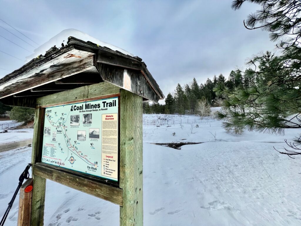 The Coal Mines Trail head has an informative board with a map and a history overview of the trail.