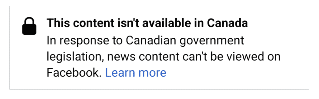 A screenshot of a user being blocked from content as their region location is in Canada.