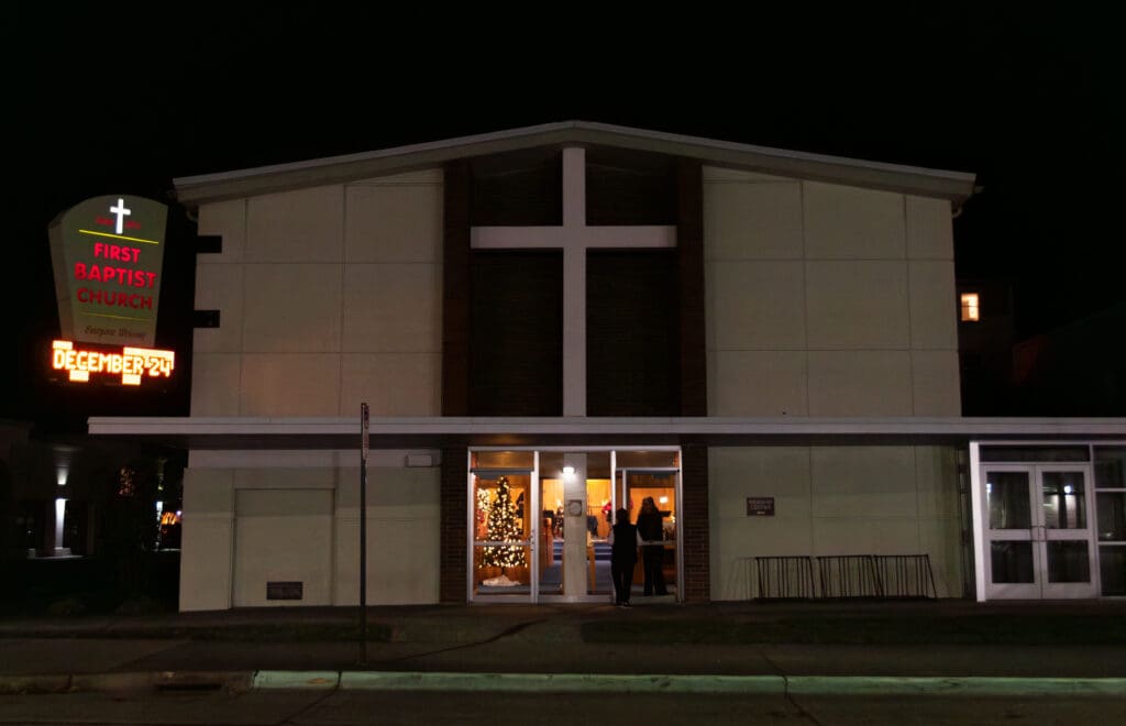 Downtown Bellingham's First Baptist Church before Christmas Eve service begins. First Baptist is celebrating its 140 years in Bellingham this year.