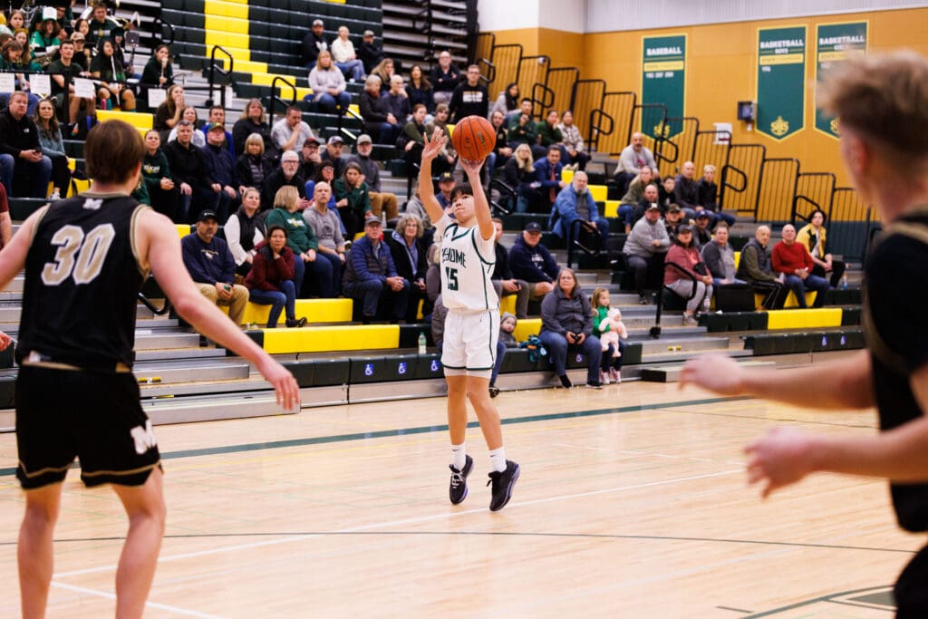 Sehome’s Quincy Tanovan drains a 3-point shot.