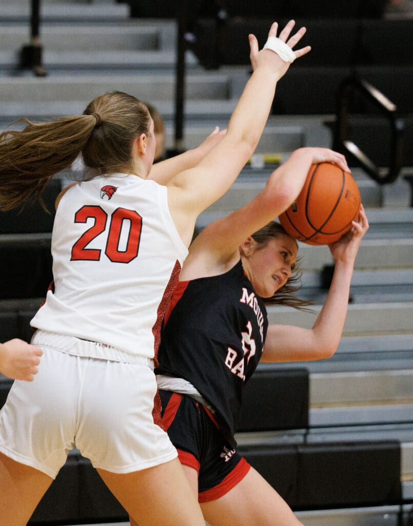 Mount Baker’s Violet Fox holds onto the ball during the final seconds of the game.