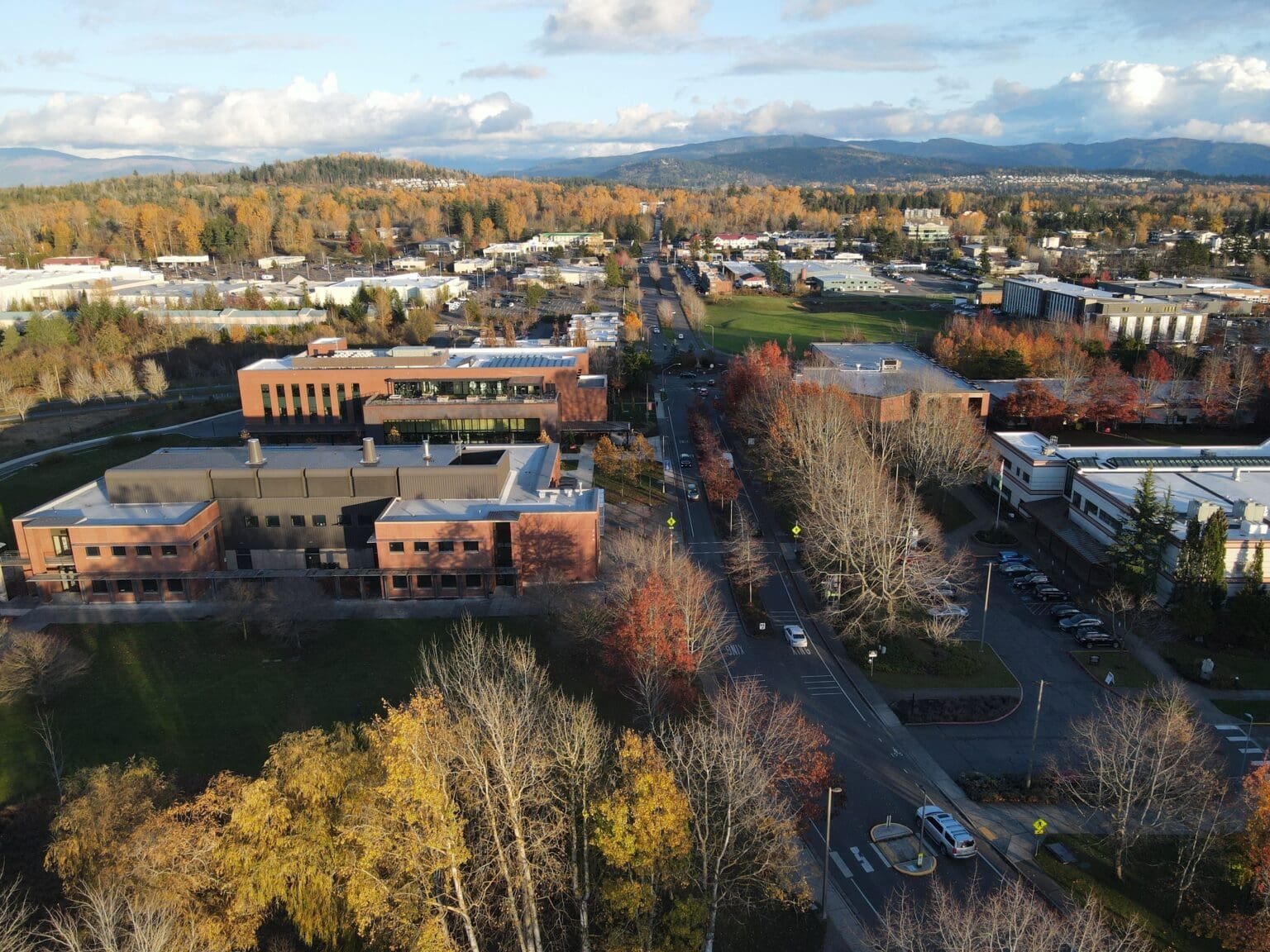 An aerial view of Whatcom Community College.