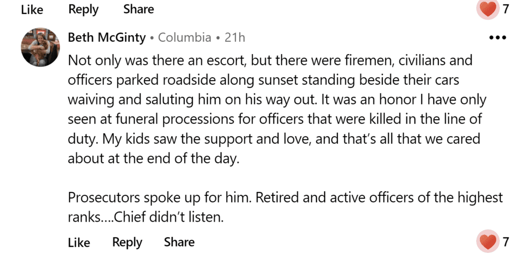 A Nextdoor post by Beth McGinty describes the vehicle procession.