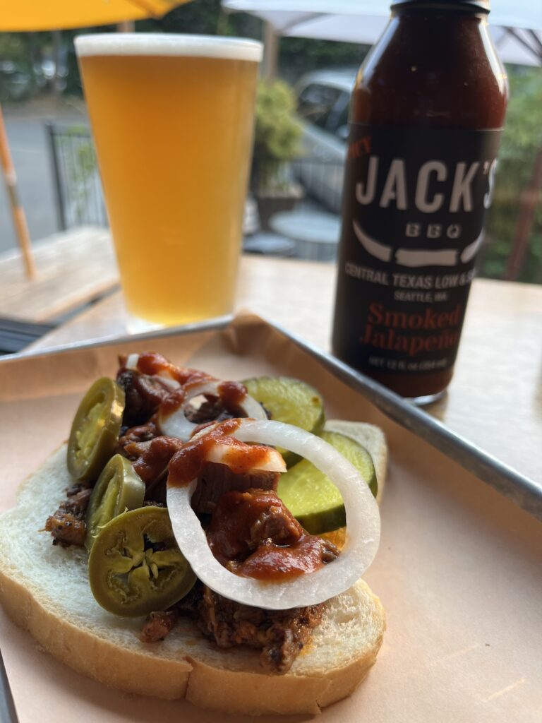 Jack's BBQ's take on taco uses white bread instead of a traditional tortilla shell.