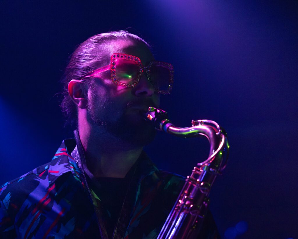 Foxy Apollo saxophonist Andrew Hewitt plays during the group's set at the Blue Room.