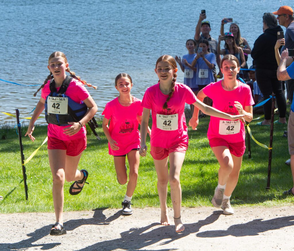 The Flaming Flamingos race for the finish to earn third place in the female middle school division.