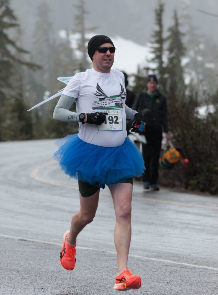 Michael Cooke of team Washington State Ferries descends Mount Baker Highway.