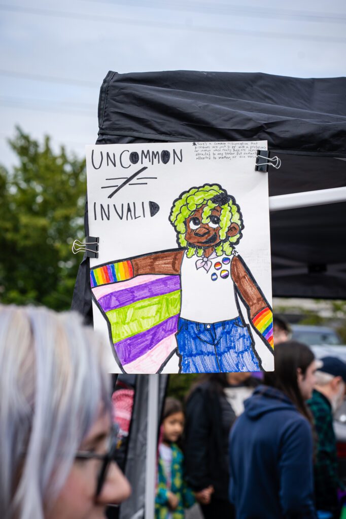 Youth art hangs at the Bellingham High School resource fair following the parade.