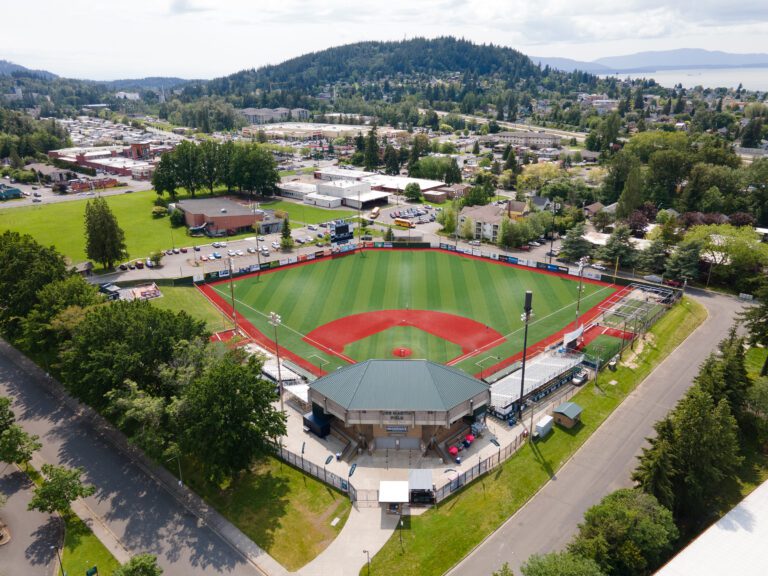 An aerial view of Joe Martin Field.