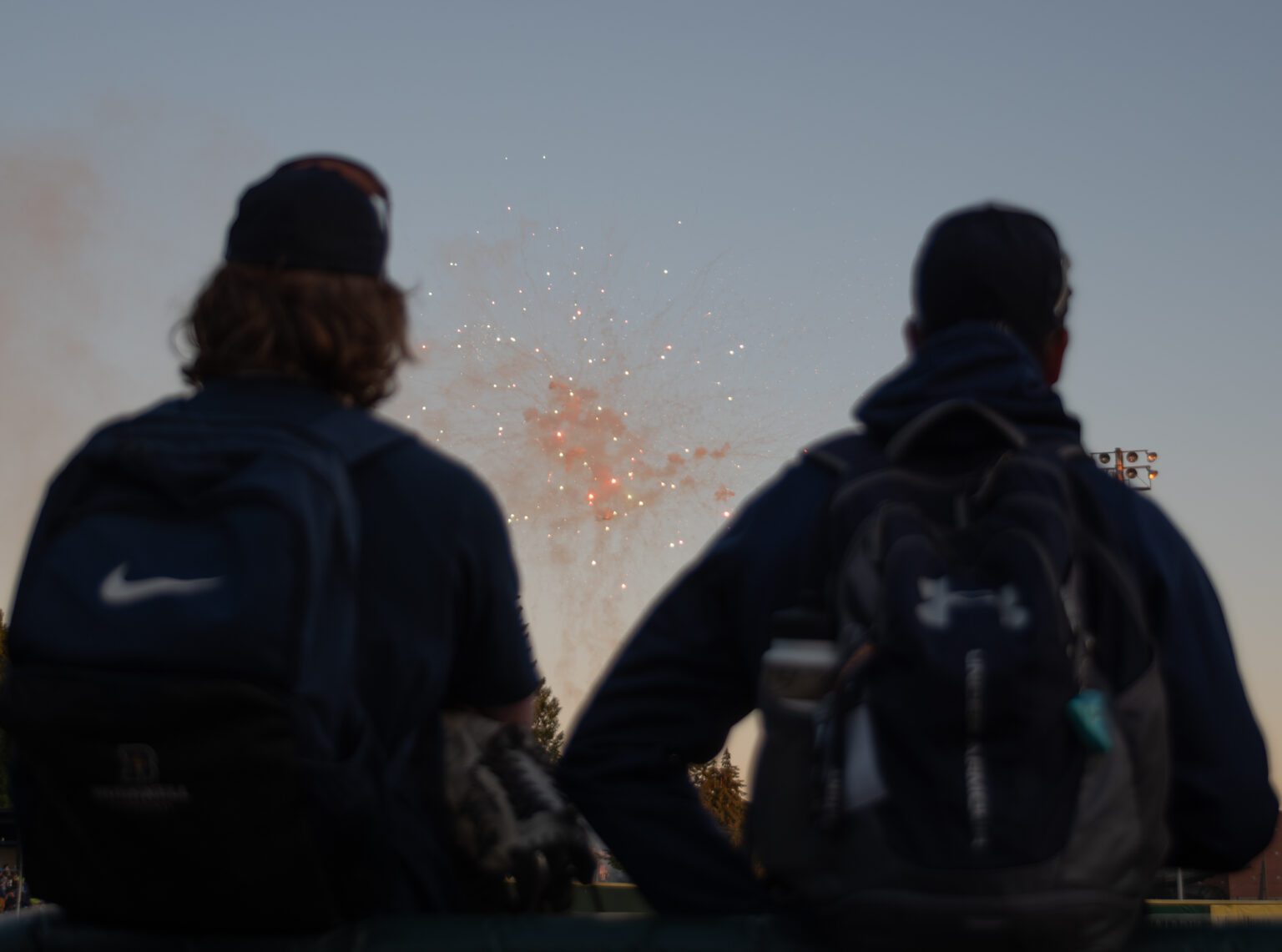 Fireworks go off beyond the left field fence after the Bells game concluded.