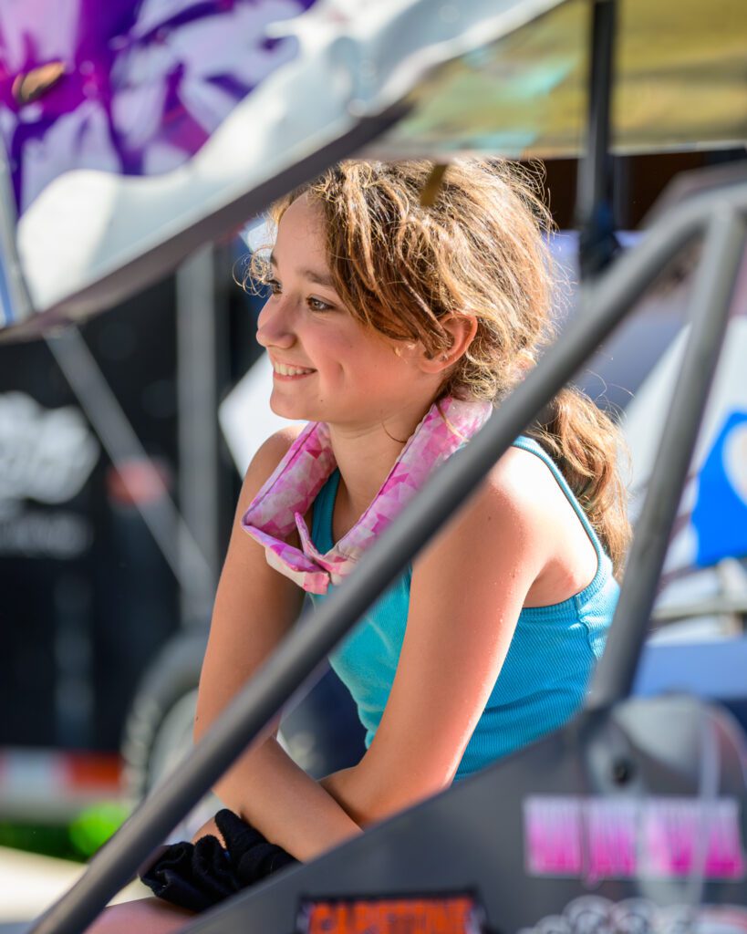 Mary Jane Merrill smiles while waiting to begin her race.