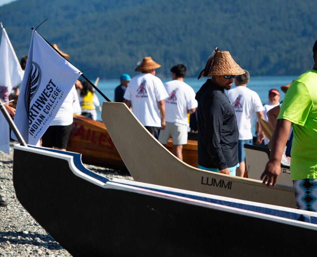 Northwest Indian College hosted a canoe, one of three from the Lummi Nation to land at the Stommish Grounds.