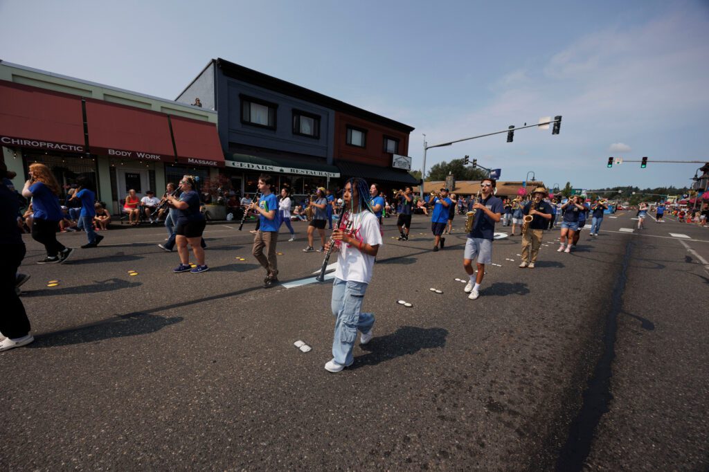 The Ferndale High School Marching Band plays in the parade.