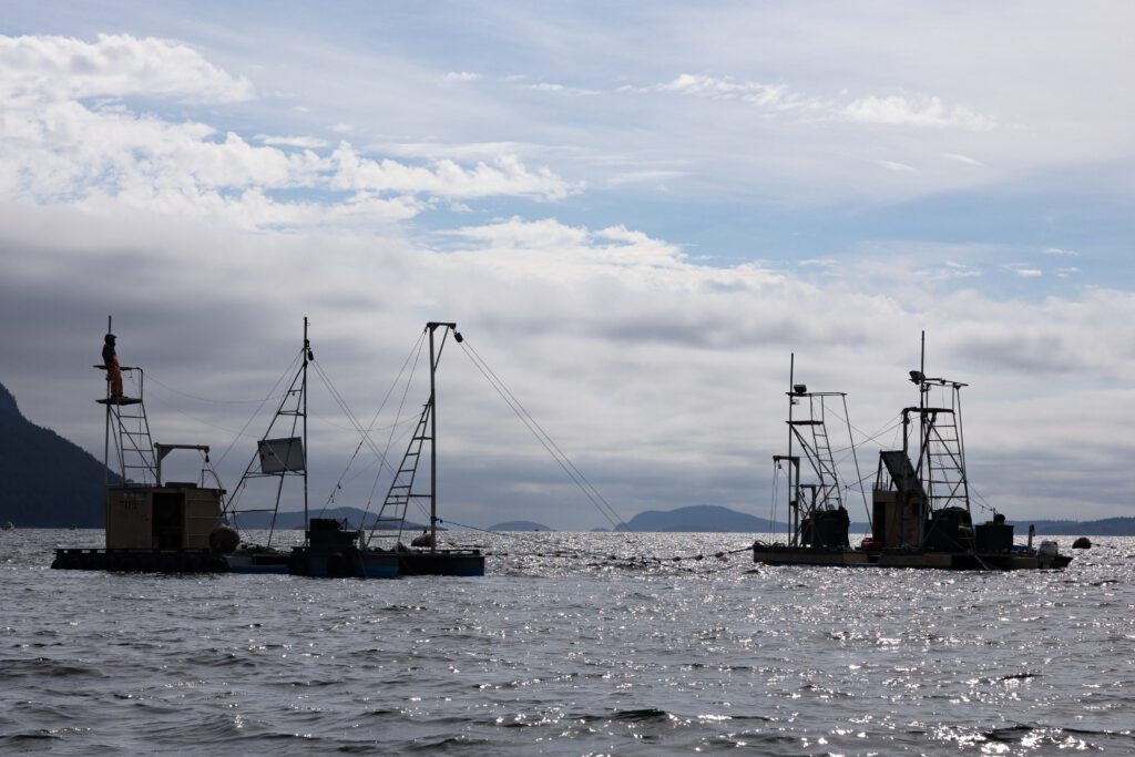 Another reefnetter sits in Legoe Bay, as they've done for decades. A fleet of hundreds of reefnetters once covered the Pacific Northwest, but now just 12 permits remain for vessels off of Lummi Island.