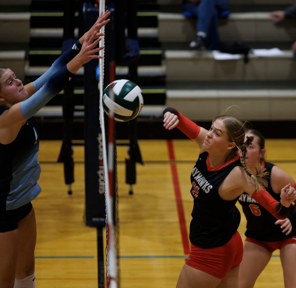 Bellingham’s Olivia Siemanowski hits the ball into the net.