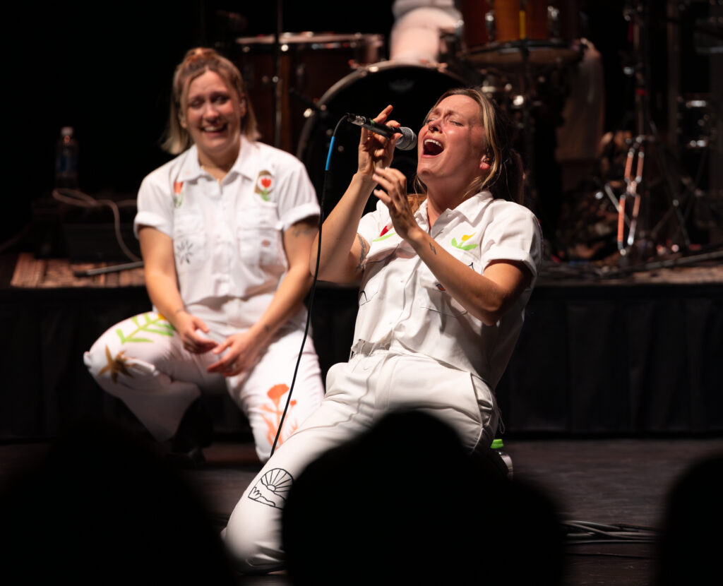 Meegan Closner of Joseph sings from her knees.