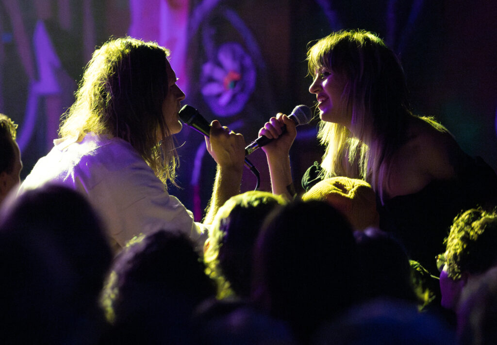 Bonny Light Horseman's Eric D. Johnson, left, and Anaïs Mitchell harmonize.