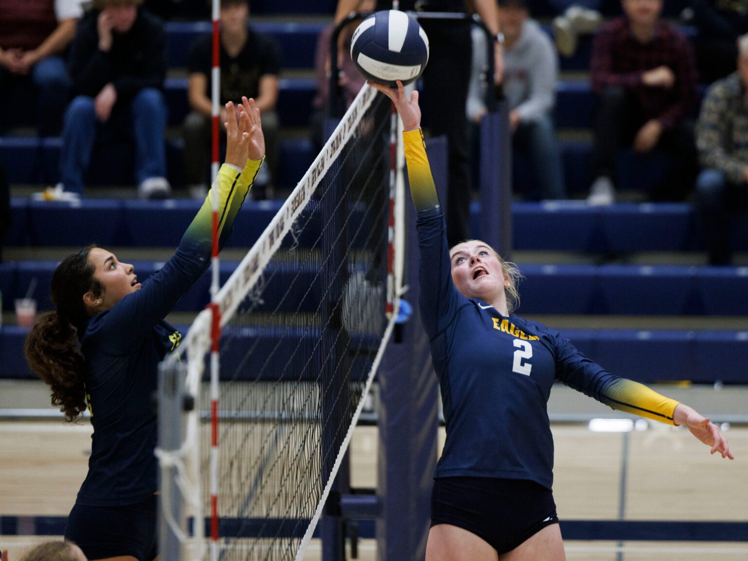 Ferndale’s Brooklyn Larrabee sends the ball back to her teammates.