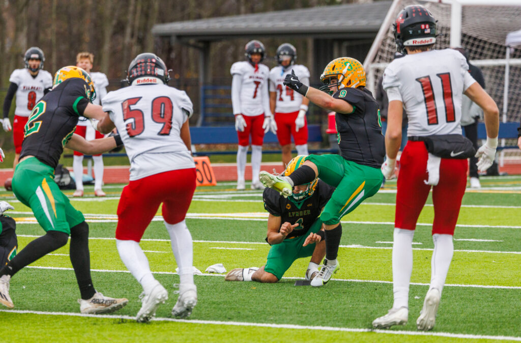 Lynden’s Malachi Koenen connects on a field goal.