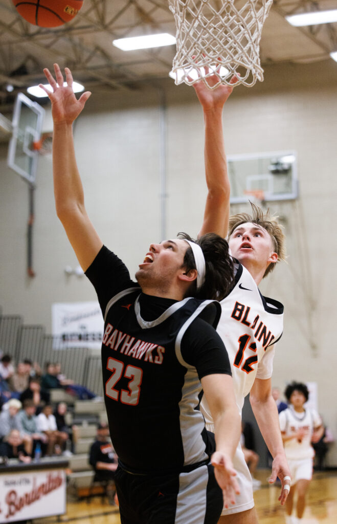 Bellingham’s Fabian Singh takes a shot under pressure from Blaine’s Landon Brown.