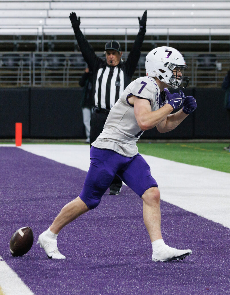 Anacortes senior Rylin Lang reacts to scoring his second touchdown of the game.